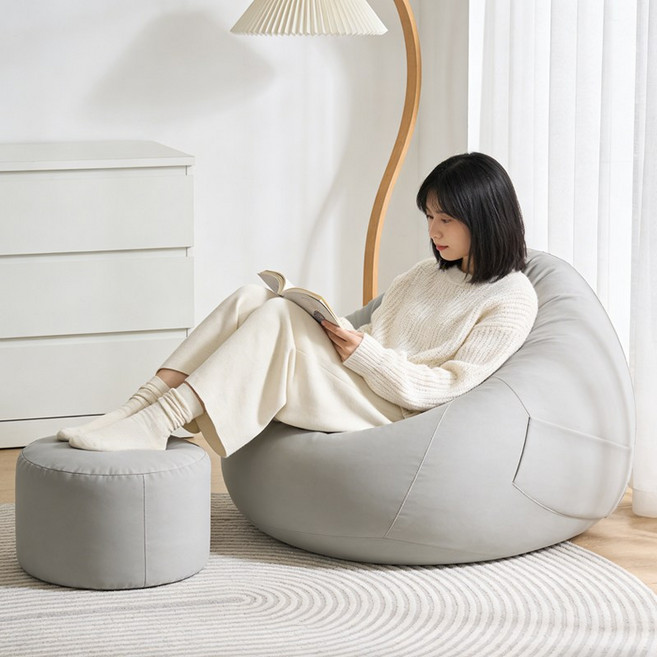 초경량 1인용 빈백 소파 손잡이 이동 가능 풋스툴 포함 탈부착 커버 세탁가능 패브릭 안락의자, 연그레이
