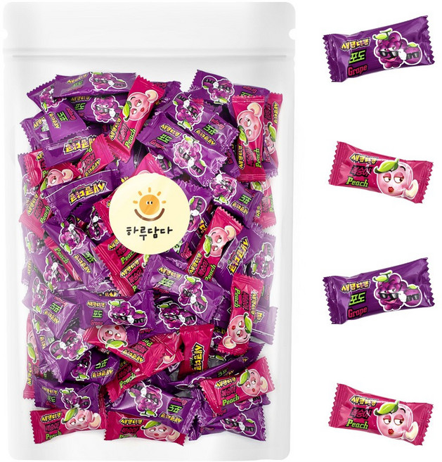 새콤달콤 포도 복숭아 대용량 간식 츄잉캔디 100개입 개별포장