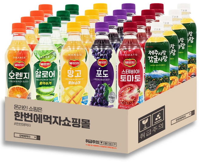 [한번에먹자] 과즙음료 6종 혼합 / 델몬트오렌지 + 델몬트알로에 + 델몬트망고 + 델몬트포도 + 델몬트토마토 + 제주사랑감귤, 20개, 400ml