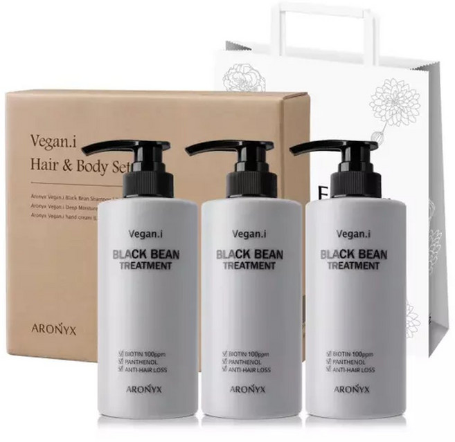 아로닉스 비건아이 블랙빈 탈모완화 헤어세트 (트리트먼트3개)/ 5세트구매시+1세트, 3개