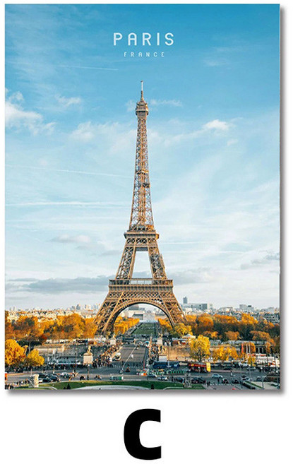 북유럽 도시 조경 인테리어 벽화 파리 에펠탑 거실 장식 그림 대형 고화질 잉크젯 페인팅 액자 모던한 디자인 인테리어벽화 예술적인 감성, C