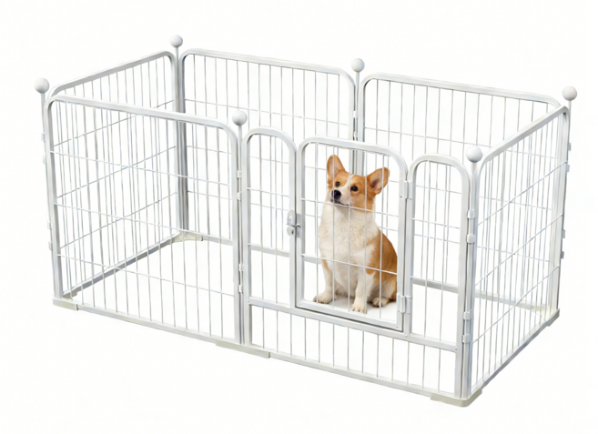 리빙가감법 반려동물 대형견 울타리 튼튼한 철제 테두리 울타리 안전한 논슬립 자동 잠금 애견 펜스 버클식 울타리, 1세트, 화이트