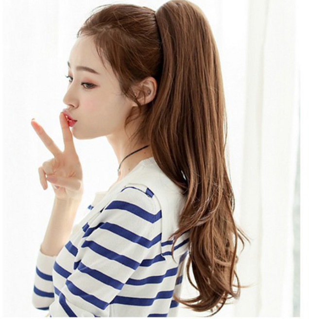 가발위드 긴머리 웨이브 붙임머리 여성 부분가발 집게 포니테일 디그린 58cm, 1개, 골드브라운