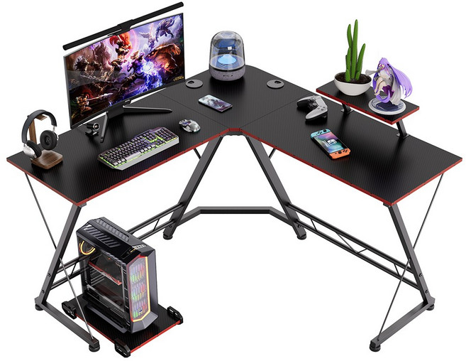 L자형 컴퓨터 책상 코너형 게이밍 책상 컴퓨터 테이블 학생 책상 서재 책상 사무용 책상, 탄소섬유블랙