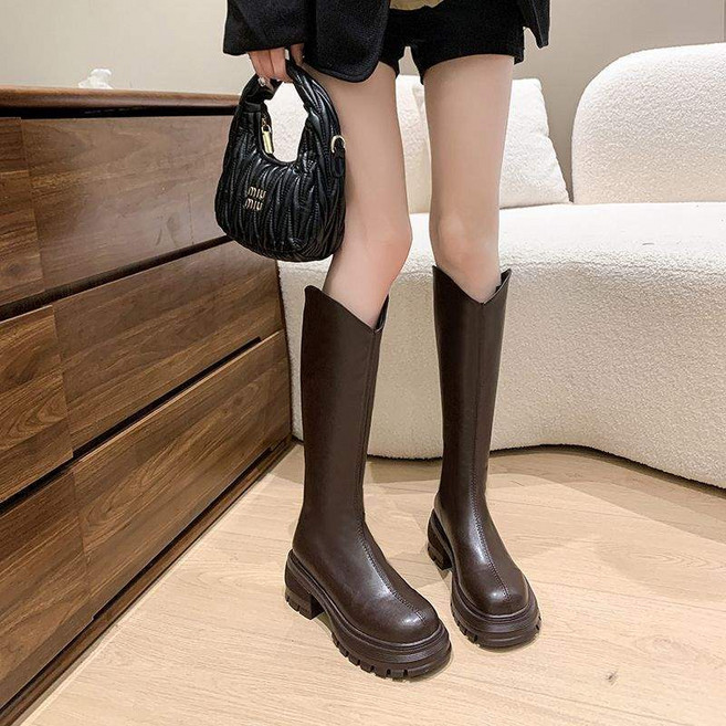 長筒騎士靴 厚底高跟 粗腿瘦瘦靴