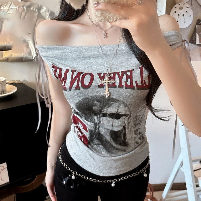 Asure 여성티셔츠 원숄더 반팔 슬림핏 Y2K 반팔티셔츠