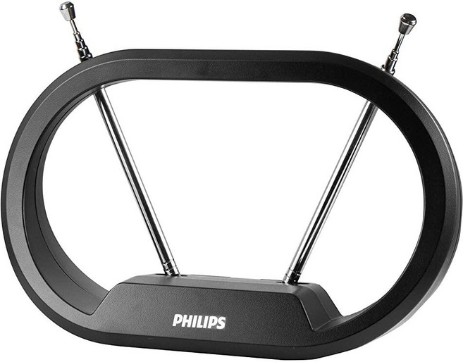 Philips 실내 TV 안테나 로컬 채널용 토끼 귀 38.1cm(15인치) 확장 가능한 쌍극자 4K 1080P VHF UHF 탁상용 안테나 디지털 HDTV 안테나 스, Modern Loop, 1개