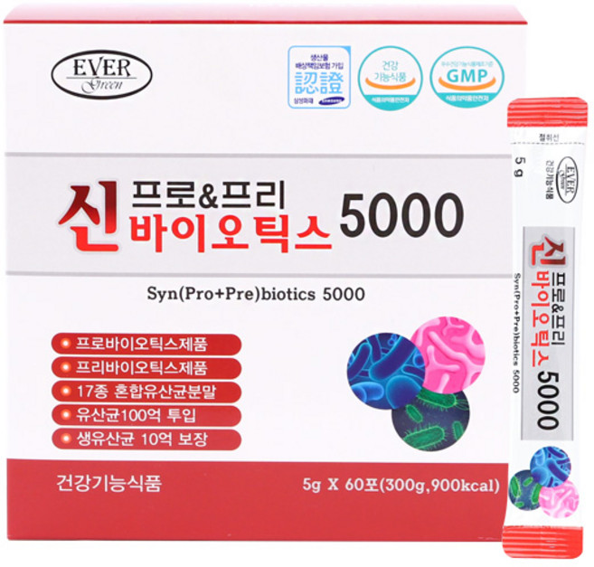 세종바이오팜 신프로 프리 바이오틱스 5000 3박스 신바이오틱스 유산균 17종 혼합유산균분말, 60개, 5g