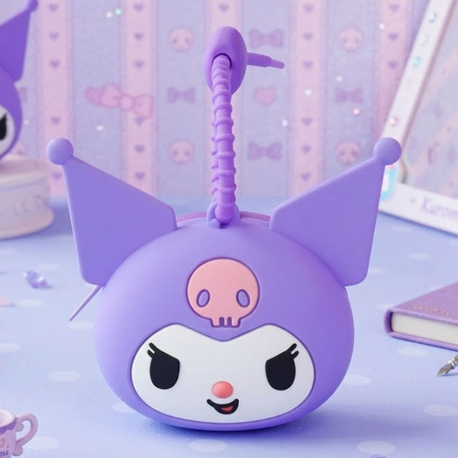 쿠로미 동전 지갑 키링 퍼플 입체 캐릭터 실리콘 파우치 가방걸이 소품함 선물용