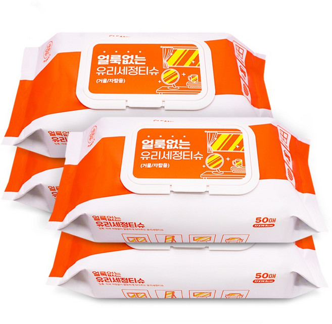 pq 얼룩없는 거울 세정 티슈 유리거울 세정티슈 유리창 청소 창문 닦이 청소포, 4개