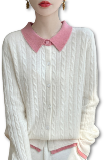 여성 레이어드 배색 라운드넥 하밍꽈 가디건 부드러운 간절기 상의 DMR550