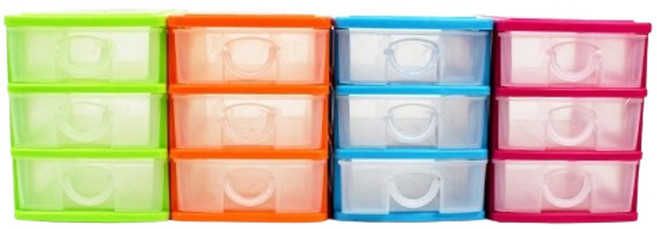 AN 미니 정리함 리빙박스 보관함 귀여운 책상 서랍장 적층식 11.3cm, 3단