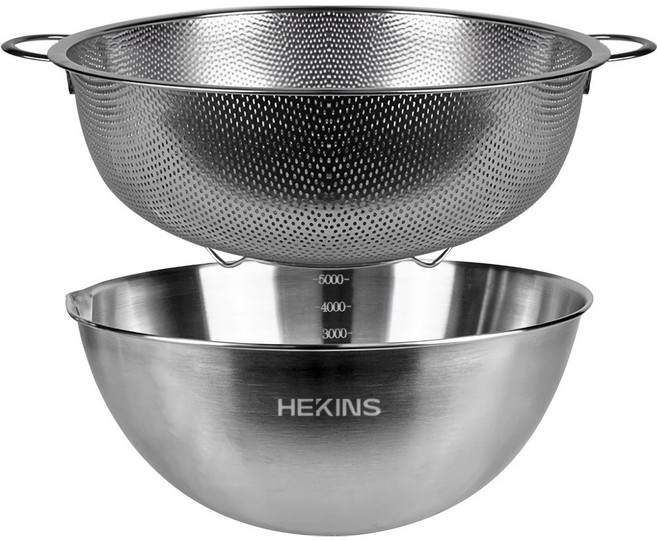 퀸센스 스텐 펀칭볼 채반 양수+눈금계량 믹싱볼 세트, 펀칭볼+믹싱볼, 1세트