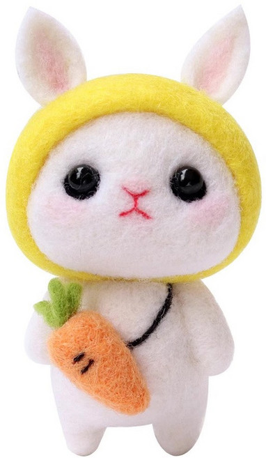 투데이리빙 DIY 양모 펠트 세트 귀여운 토끼 강아지 미니 인형 만들기 초보자 힐링 취미 공예 감성 캐릭터 미니어처 소품, 당근토끼, 1세트