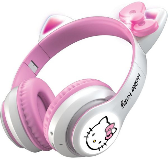 Hello Kitty 헤드폰 이어폰 헤드셋 무선 블루투스 접이식 디자인 조절 가능한 헤드밴드 8시간 플레이 시간 LED 키티 이어컵 및 성인용 헬로키티 라이트업 헤드폰화이트, White