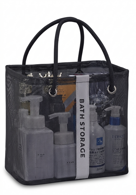 BAEny배니 메쉬 목욕가방 물빠지는 목욕바구니 수영장 가방 2color, 블랙