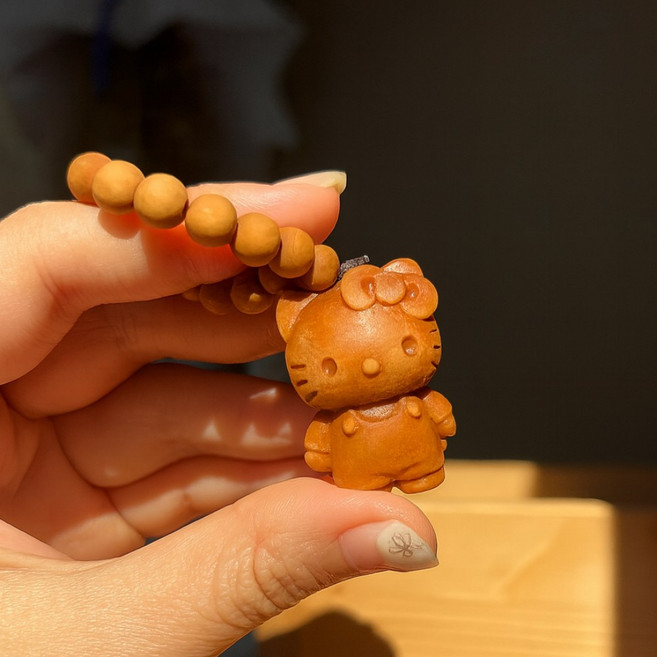 [불교굿즈]리본 고양이 우드키링 염주 묵주 소원성취 자유 치유 재물 부적 무소유 중생아 사랑해, 야옹이, 1개