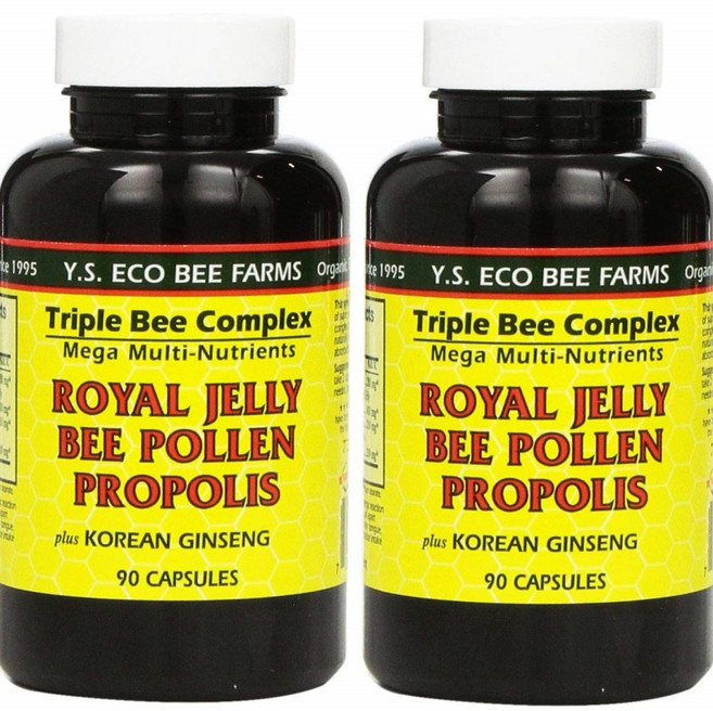 와이에스비팜스 로얄제리 꿀벌 꽃가루 프로폴리스 1000mg 90캡슐 (2팩) 고려인삼, 90정