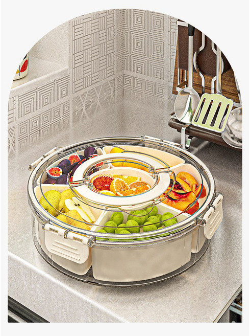 회전형 6칸 과일 야채 간식 플레이트 밀폐 용기, 1개, 1개