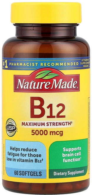 Nature Made 네이처메이드 비타민B12 5 000mcg 60 소프트젤 활력 영양제, Nature Made 네이처메이드 비타민B12 5,00, 1개, 60정 - 쿠팡