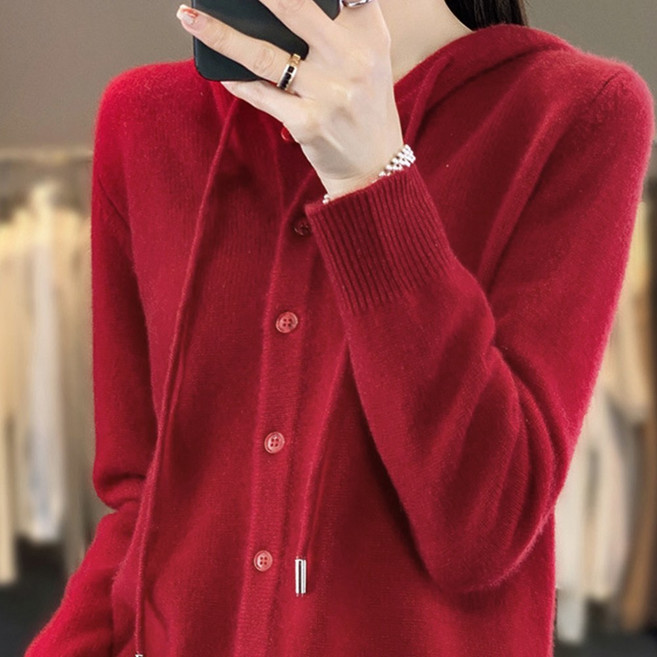 데일리쮸 여성 니트 후드 가디건