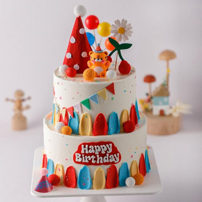 2단 모형 케이크 촬영 소품 파티 가짜 장식 모조 생일상, C