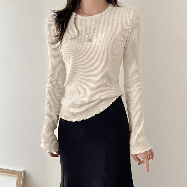 데일리앤 릴리 날라리 물결 면 모달 스판 여성 기본 이너 레이어드 슬림핏 쫀쫀 긴팔 티셔츠