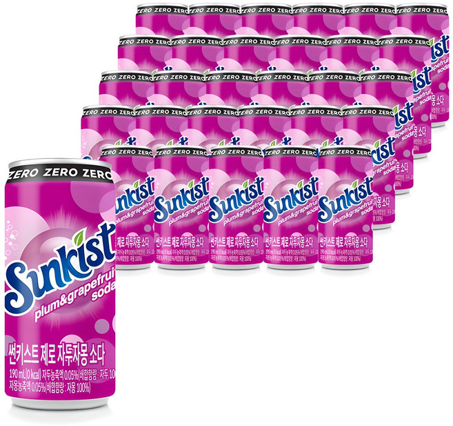 썬키스트 제로 자두자몽 소다, 190ml, 30개