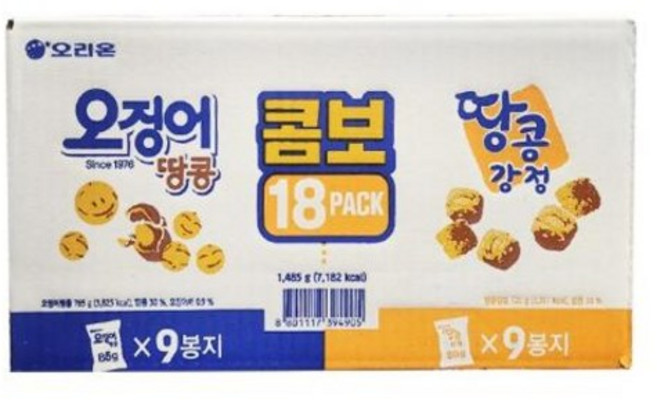 [2508CO(과자/간식류(과자/쿠키))]오리온 오징어+땅콩강정 1485g (9PK + 9PK), 18개