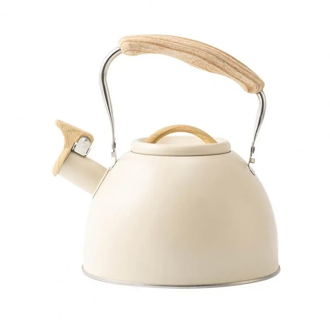 스테인레스 스틸 휘슬링 차 주전자 매트 스토브탑 유도 쿠커용 내열 손잡이 포함 3L 커피, 01 하얀색