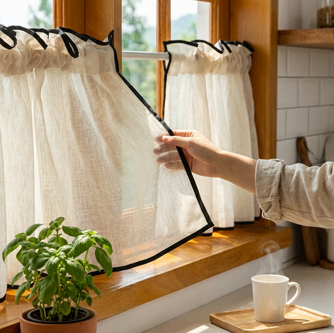 포니홈 주방 바란스커튼 부엌 창문 미니커튼 수납장 가림막