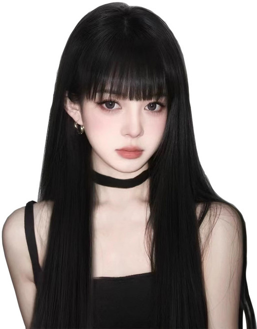 MOKiN 여성 자연스러운 긴머리 통가발 가발망 패션 롱 네츄럴블랙, 1개, 블랙