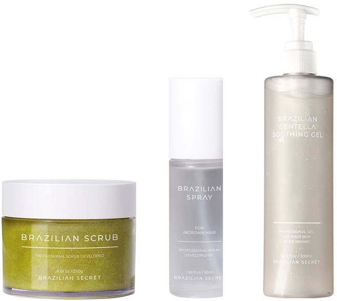 브라질리언시크릿 브라질리언 왁싱 애프터케어 세트 왁싱 후 인그로운헤어 관리, 수딩케어(스크럽+스프레이+수딩젤), 티트리&센텔라, 1개
