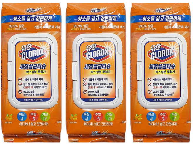 유한크로락스 세정살균티슈 3종 60매 x 3개