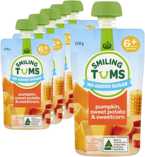 호주 스마일링텀스 퓨레 이유식 6개월부터 (호박/고구마/옥수수 혼합맛), 6개, 120g