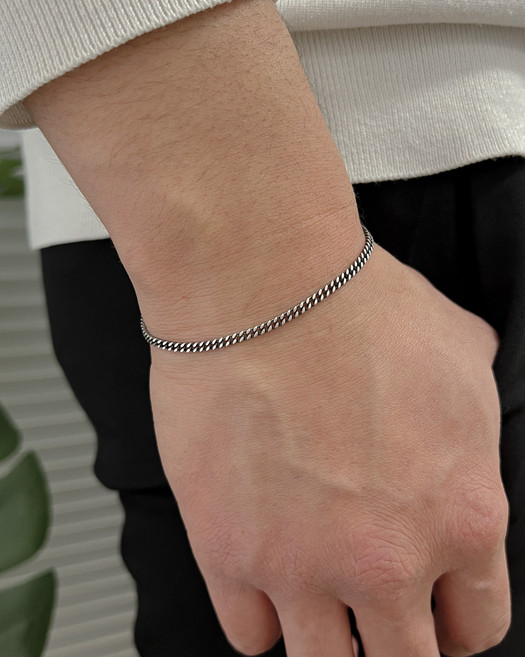 모두디자이너 실버925 클래식 심플 납작 체인 남자 여자 팔찌 E