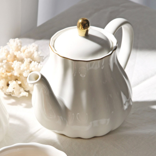 다이애나 골드 찻잔 커피잔 소서 예쁜 찻잔 빈티지 앤틱, 1개, 티팟 화이트