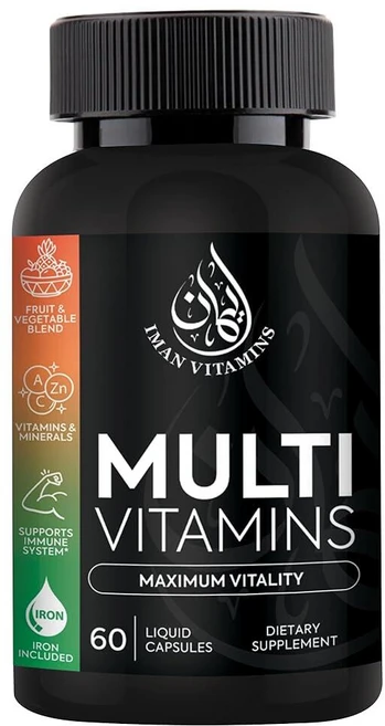 Iman Vitamins Halal 성인 남성 및 여성용 컴플리트 멀티비타민 캡슐 | 철 아연 CoQ10 엽산 및 비타민 A B1 B3 B6 B12 C D3, Iman Vitamins Halal 성인 남성 및 여성, 1개 - 쿠팡