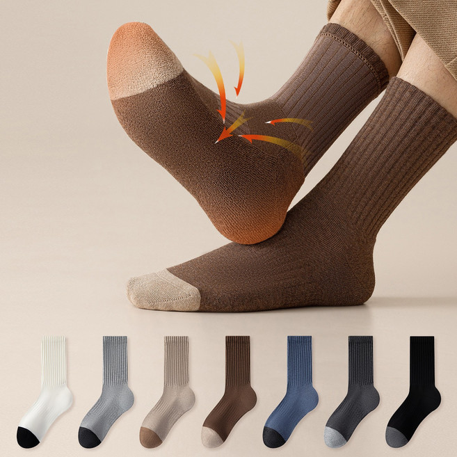 MJLP 남성 배색 봄여름 양말 중목 양말 장목 양말 중목 양말 운동 압박 흰양말 면 양말 7족 세트