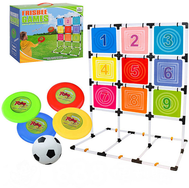 888玩具 888便利購 大型九宮格射飛盤遊戲組(8飛盤1足球1收納袋)(架子高16 x 寬120)(團康露營遊戲ZY267), 1個, 如照片所拍
