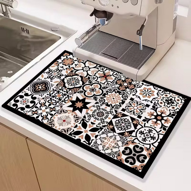 대리석 무늬 논슬립 매트 커피 테이블 건조 패드 식탁매트 주방 흡수 배수 욕실 카운터탑 고무 장식, 50x80cm mud, 1