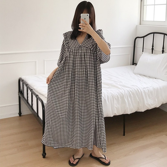 미야미 반팔 44-120 빅사이즈 원피스 잠옷 홈웨어 파자마 오버핏 뜨왈 감성 임부복 가능