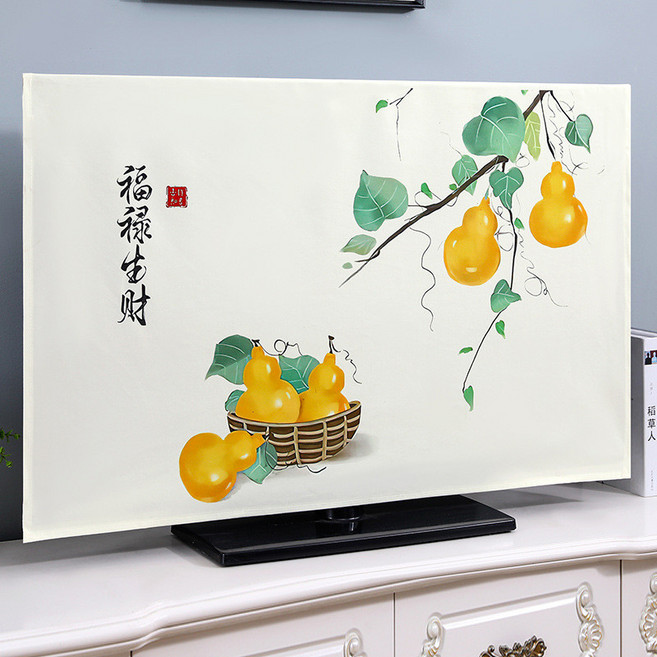 電視機罩防塵罩 加厚防塵罩 時尚印花 開機不取電視罩 壁掛式蓋布, 福祿生財,85英寸