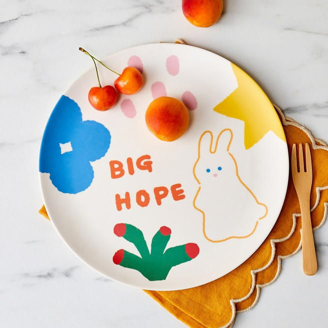 모던하우스 럭키버니 뱀부파이버 원형접시D26 PL0124089, 1개, 사진참조