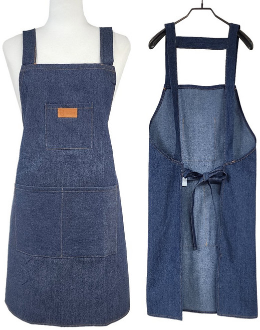 내추럴 청데님 포켓 H형 앞치마 카페 바리스타 공방 미용 네일샵 애견 포켓 H형 앞치마, 1개, 인디고 블루