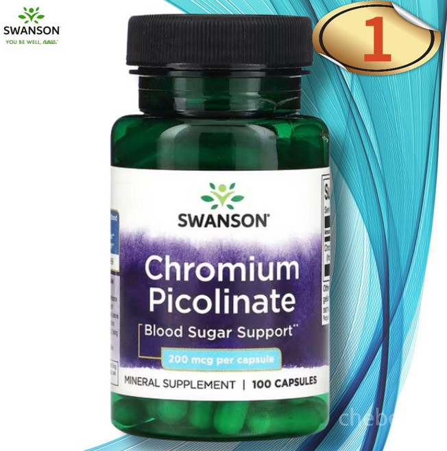 스완슨 크로뮴 크롬 피콜리네이드 200mcg 100캡슐 피콜린산 Chromium, 1개, 100정