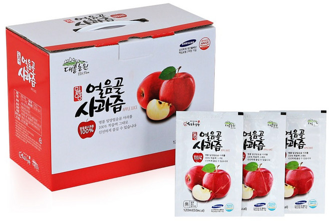 [HACCP인증] 대흥농원 밀양 얼음골 사과즙(100%) 120ml * 50팩, 50개