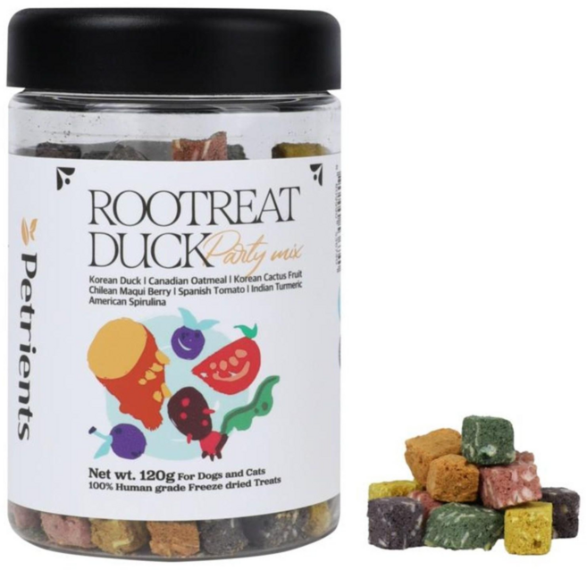 펫트리언츠 반려동물 루트릿덕 오리 동결건조 간식 생 야채 과일 토핑 식이섬유 트릿, 1개, 120g, 파티믹스 (마키베리/백년초/스피루리나/강황/토마토)