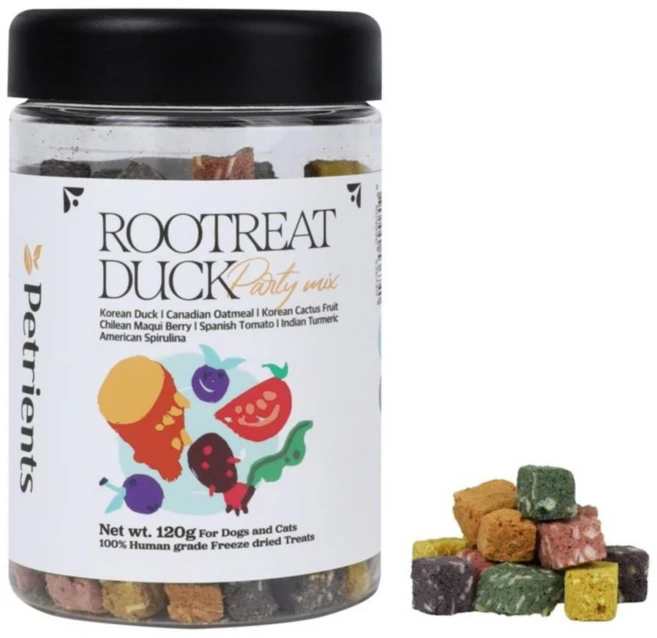 펫트리언츠 반려동물 루트릿덕 오리 동결건조 간식 생 야채 과일 토핑 식이섬유 트릿, 1개, 120g, 파티믹스 (마키베리/백년초/스피루리나/강황/토마토) - 쿠팡