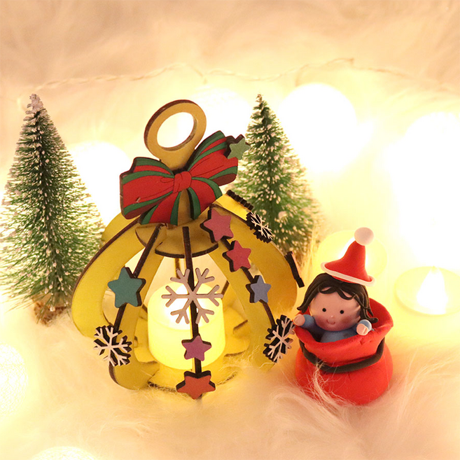 [아이디몬] 크리스마스볼 무드등 만들기 세트 우드 DIY (LED촛불포함), 1개